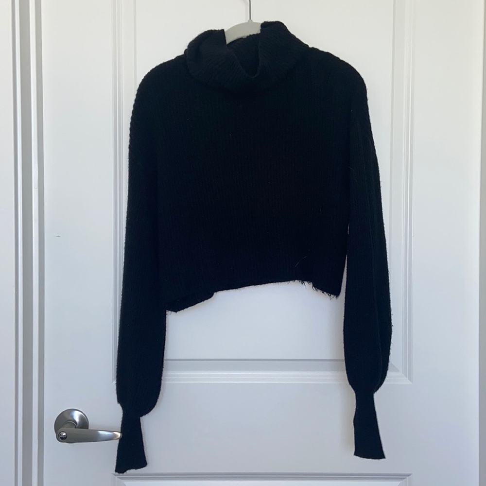 Nasty Gal Cowlneck Black Crop Top Sweater
